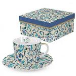 FILIŻANKI PORCELANOWA ZE SPODKIEM - Fiorentina Azzurra - BONE CHINA - pozłacana w sklepie internetowym Przestrzen.com.pl