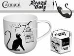 KUBEK PORCELANOWY Czarny Kot i Ptak w klatce CRAZY CATS w sklepie internetowym Przestrzen.com.pl