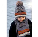 Zimowy komplet chłopięcy czapka z szalikiem rozm. 46-50 cm - szary+pomarańczowy w sklepie internetowym Kocham Czapki