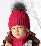 Zimowy komplet dla dziewczynki Warkocz, czapka+komin-tuba, r.54-56 cm - malinowy w sklepie internetowym Kocham Czapki