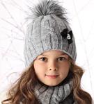 Zimowa czapka z kominem komplet dla dziewczynki Joana rozm.52-56 cm - szary w sklepie internetowym Kocham Czapki