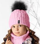 Zimowy komplet dla dziewczynki Warkocz, czapka+komin-tuba, r.54-56 cm - jasny róż w sklepie internetowym Kocham Czapki