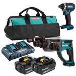 MAKITA DHR202Z + DTD152Z akumulatorowa młotowiertarka z opcją kucia SDS-PLUS 1.9J 18V LXT + MAKITA kluczyk udarowy 165Nm 1/4" z 2x 6.0Ah torba w sklepie internetowym Makita Sklep 