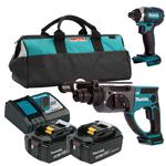 MAKITA DHR202Z + DTD152Z akumulatorowa młotowiertarka z opcją kucia SDS-PLUS 1.9J 18V LXT + kluczyk udarowy 165Nm 1/4" + 2x 5.0Ah torba w sklepie internetowym Makita Sklep 