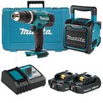 MAKITA DHP453 akumulatorowa wiertarko-wkrętarka udarowa 42Nm LXT 18V 2,0Ah + DMR200 akumulatorowy głośnik BT AUX IPX4 w sklepie internetowym Makita Sklep 