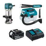 MAKITA RT0702C Frezarka-wycinarka-przecinarka 6/8mm 710W + DVC750LSF1 aku odkurzacz 50W LXT 18V BLDC XPT filtr HEPA + 1x 3.0Ah w sklepie internetowym Makita Sklep 