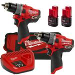 MILWAUKEE M12FDD-0 + M12FPD-0 + M12NRG-202 + 4932451240 zestaw wiertarko-wkrętarek + 2 akumulatory 12V 2.0Ah w sklepie internetowym Makita Sklep 