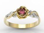 Pierścionek złoty w kształcie róży z rubinem i brylantami LP-7715ZB - rubin i brylanty w sklepie internetowym Wec.com.pl