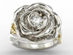 Pierścionek z białego i żółtego złota w kształcie róży z diamentami AP-95BZ w sklepie internetowym Wec.com.pl