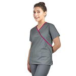 Bluza medyczna z trokiem szara lamówka amarant roz.36 w sklepie internetowym modernbhp.pl