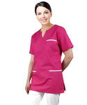 Bluza medyczna różowa z białą lamówką krótki rękaw roz. XXL w sklepie internetowym modernbhp.pl