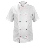 Bluza kucharska biała krótki rękaw lamówka bordowa roz.XL w sklepie internetowym modernbhp.pl