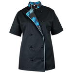 Bluza kucharska damska czarna rękaw krótki lamówka wzór W1 (1021) roz. XL w sklepie internetowym modernbhp.pl