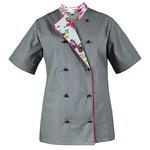 Bluza kucharska damska szara rękaw krótki lamówka wzór W2 (1053) roz. XL w sklepie internetowym modernbhp.pl