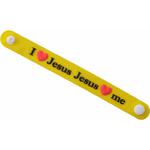 Opaska silikonowa z zatrzaskiem. I (love) Jesus, Jesus (love) me!, żółta w sklepie internetowym Księgarnia Dobrego Pasterza