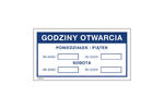 Godziny otwarcia - tabliczka do sklepu wym. 300x160mm - PVC - kolorowy druk UV - TAB195 w sklepie internetowym Grawernia.pl