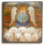 Ręcznie malowany ludowy obrazek Anioł Hanuś i owiecki w sklepie internetowym sklepludowy.pl
