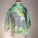 Sikorka i konwalie, jedwabna ręcznie malowana chusta w sklepie internetowym Artillo