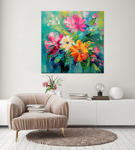 Obraz kolorowe kwiaty na turkusowym tle 40x40 w sklepie internetowym Artillo