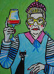 kolorowy obraz do salonu babcia z lampką wina w sklepie internetowym Artillo