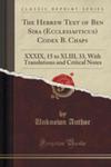 The Hebrew Text Of Ben Sira (Ecclesiasticus) Codex B. Chaps w sklepie internetowym Gigant.pl