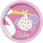 Talerzyki papierowe na Baby Shower, Chrzest - różowe 8szt./op. w sklepie internetowym Partykiosk