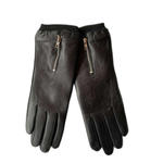 Skórzane czarne rękawiczki damskie ze srebrnym zamkiem w sklepie internetowym Evangarda.pl