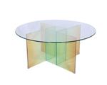 Szklany stolik kawowy z okrągłym blatem na geometrycznej podstawie MODIG M75-90 w sklepie internetowym Mile Maison Meble prowansalskie