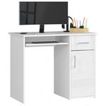 Białe biurko komputerowe z szuflada na klawiaturę połysk - Esman 3X w sklepie internetowym Edinos