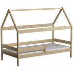 Drewniane łóżko z barierką, stelażem i materacem, wanilia - Petit 3X 190x90 cm w sklepie internetowym Edinos
