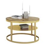 Okrągły stolik kawowy z półką złoty + dąb artisan - Robini 3X w sklepie internetowym Edinos