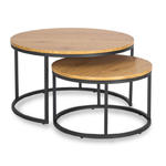 Komplet 2 okrągłych stolików do salonu dąb złoty - Asmo w sklepie internetowym Edinos