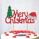 Topper, dekoracja bożonarodzeniowa Mery Chistmas, czapka i choinka w sklepie internetowym Party world