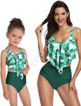 Bikini mama i córka z zielonymi liściami na topie i ciemnozielonym dołem w sklepie internetowym Lejdi.pl