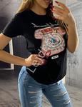 Czarna koszulka damska z zdobionym telefonem, modne T-shirty damskie w sklepie internetowym Lejdi.pl