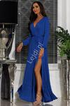 Niebieska brokatowa sukienka z długim rękawem, wyszczuplająca sukienka na wesele, Salma 2 w sklepie internetowym Lejdi.pl