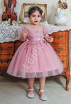 Brudno różowa sukienka dla dziewczynki z zdobieniem koronką 2089 w sklepie internetowym Lejdi.pl