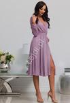 Elegancka sukienka brokatowa wrzosowa kolorze, Midi Salma w sklepie internetowym Lejdi.pl