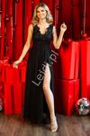 Czarna sukienka wieczorowa, tiulowa suknia z koronką i cekinami, Chiara w sklepie internetowym Lejdi.pl