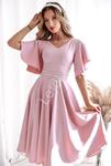 Różowa elegancka sukienka midi z rękawem ala motylek 0103 w sklepie internetowym Lejdi.pl