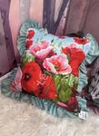 Ozdobna turkusowa poszewka na poduszkę w czerwone maki Velvet , zamsz dwustronna maki / gładka 42x42 cm w sklepie internetowym Lejdi.pl