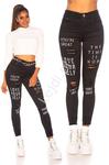 Czarne jeansy love your self, modne jeansy z napisami i przetarciami 562 w sklepie internetowym Lejdi.pl