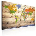 Obraz - Mapa na drewnie: Kolorowe podróże OBRAZ NA PŁÓTNIE WŁOSKIM w sklepie internetowym Radimar
