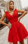 Rozkloszowana czerwona tiulowa sukienka w groszki 2233 w sklepie internetowym Intimiti.pl