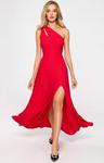 Błyszcząca czerwona długa sukienka z wycięciem M718 w sklepie internetowym Intimiti.pl