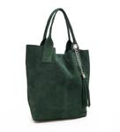 VERA PELLE torebka zamszowa worek shopper z saszetką V093 ciemna zielona w sklepie internetowym Kristorebki.pl