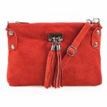 VERA PELLE torebka zamszowa listonoszka z frędzelkami V036 czerwona w sklepie internetowym Kristorebki.pl