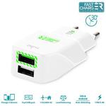 PURO Travel Fast Charger - Przenośna ładowarka sieciowa 2 x USB 3.4 A z niebieskim podświetleniem LED (biały) w sklepie internetowym iShock.pl