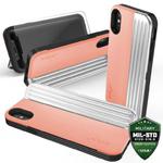 Zizo Retro Series - Etui iPhone Xs / X z kieszenią na karty + podstawka + szkło 9H na ekran (Peach/Silver) w sklepie internetowym iShock.pl