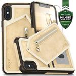 Zizo Nebula Wallet Case - Skórzane etui iPhone X z kieszeniami na karty + saszetka na zamek + szkło 9H na ekran (Tan/Brown) w sklepie internetowym iShock.pl